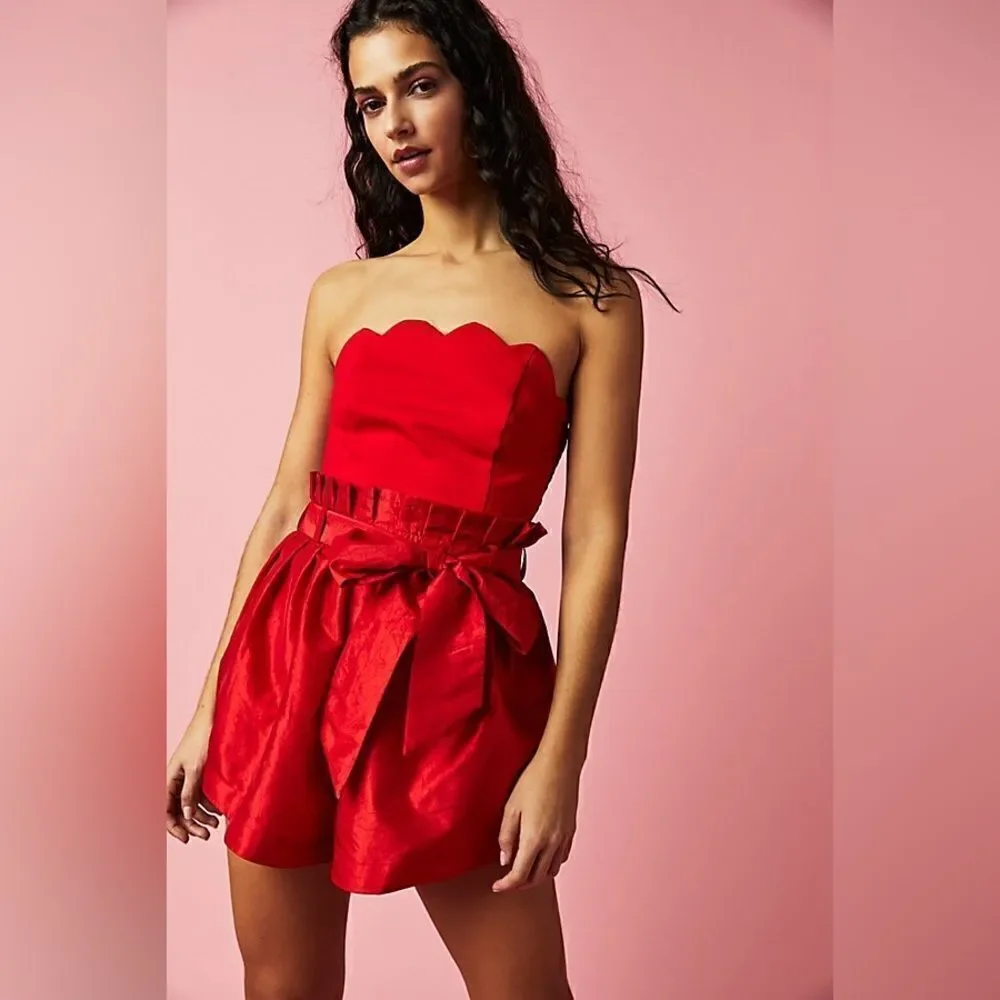 New Free People Filmore Romper In Fiery Red